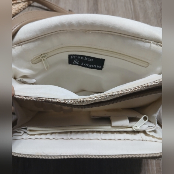 Tan Crossbody Bag with Leather Trim and Flap Closure - Picture 14 of 16